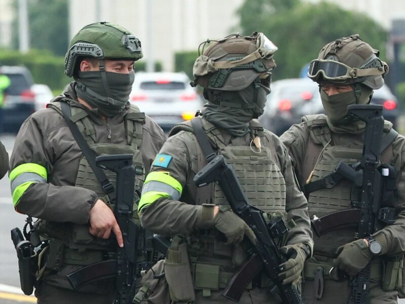 ​Employees of special forces of Kazakhstan on the streets of Astana on the first day of the SCO 2024 summit.