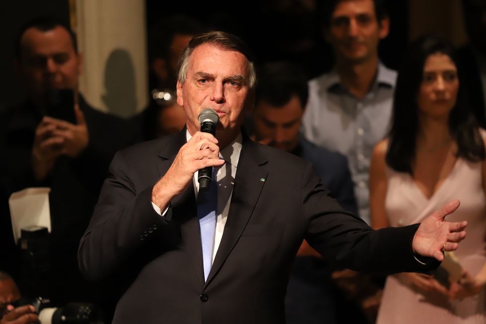 ​Former president of Brazil Jair Messias Bolsonaro speaks in honor of his wife Michelle Bolsonaro at an event held by the Sao Paulo City Council, the Solemn Session to hand over the Sao Paulo Citizenship Title to Michelle Bolsonaro.