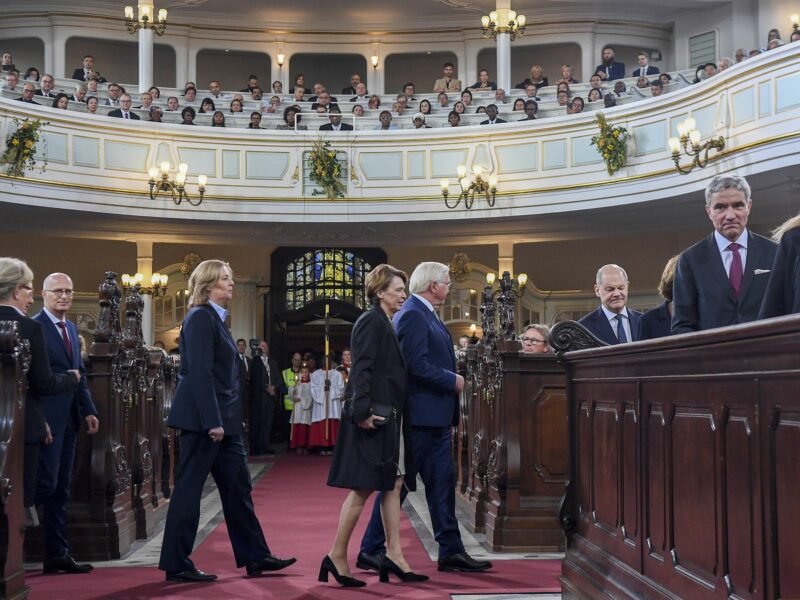 ​German elected officials attending a service at the Hauptkirche Sankt Michaelis.