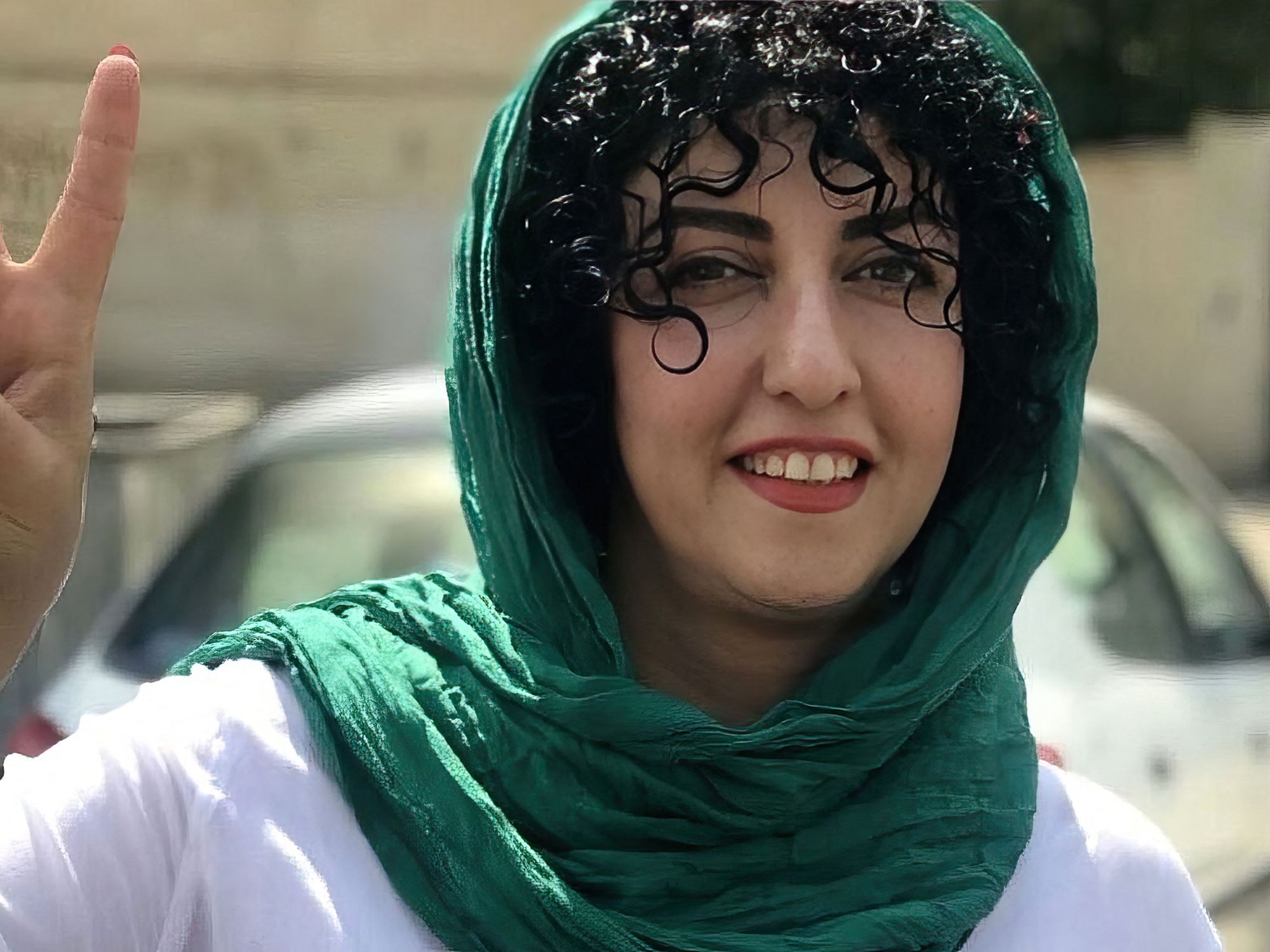 ​Iranian women's rights advocate and Nobel Peace Prize winner Narges Mohammadi poses for a picture in Tehran, Iran, Oct. 6, 2023.