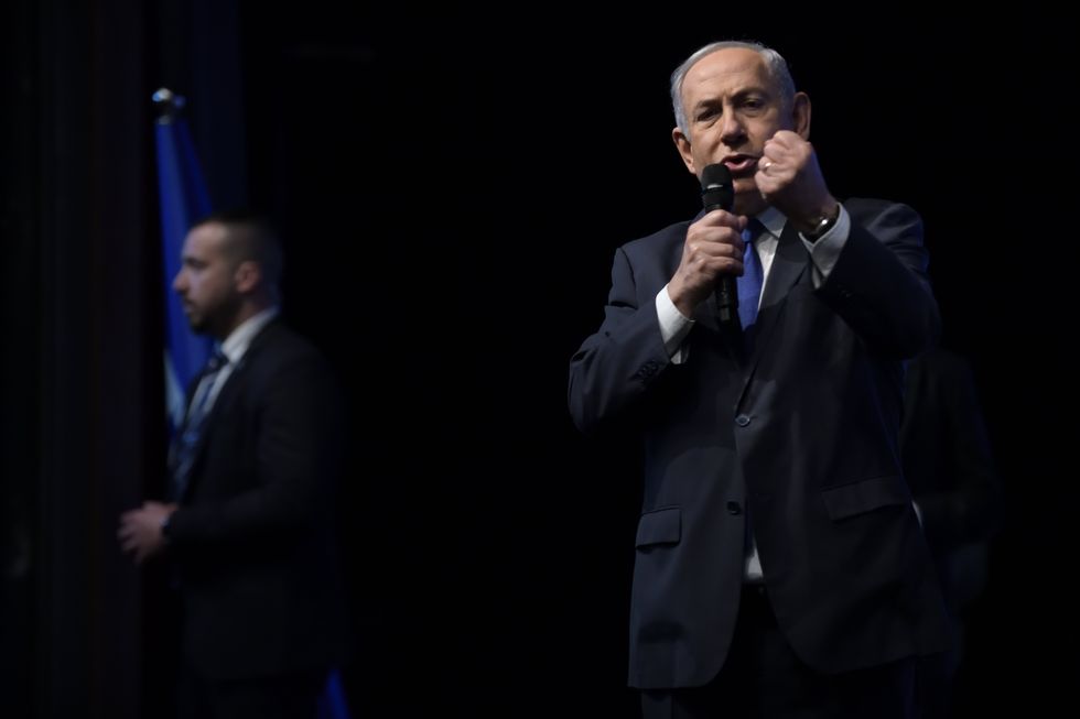 ​Israeli Prime Minister Benjamin Netanyahu delivering a speech at the Likud Party's election rally in Ramat-Gan on Feb 29, 2020.