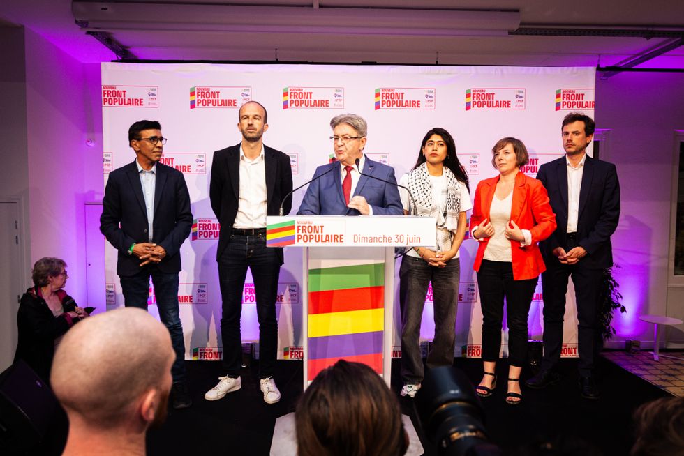 ​Jean-Luc Mélenchon, leader of La France Insoumise group, speaks after the results of the first round of the legislative elections, at the headquarters of La France Insoumise.