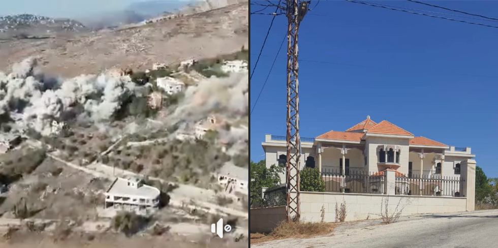 ​Lubnan Baalbaki's house in Odaisseh (on the right) before it was destroyed in the explosion (on the left).