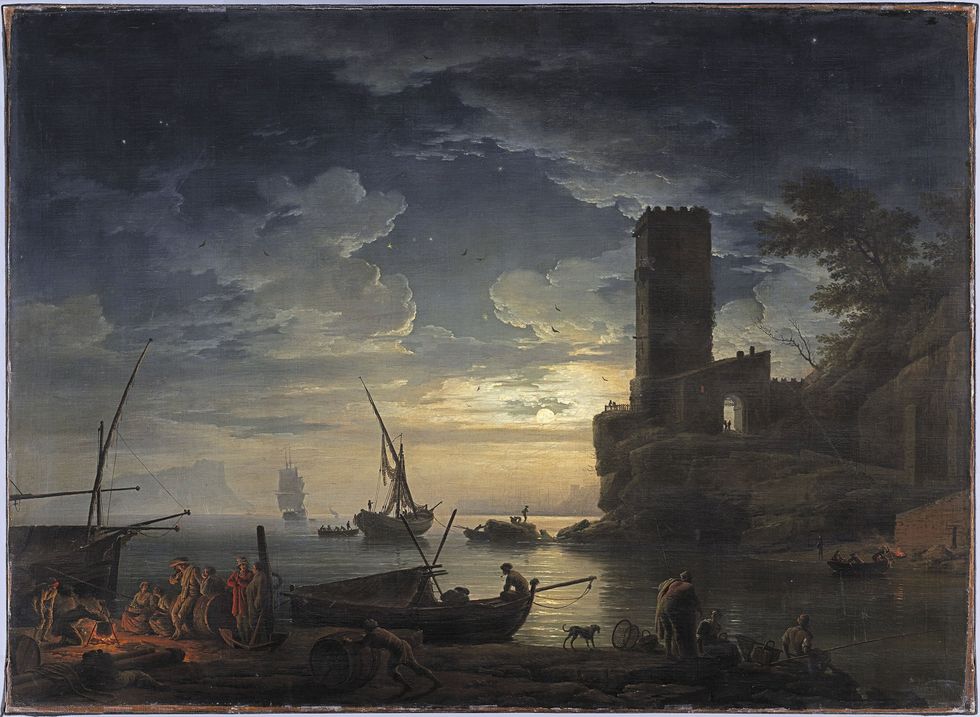 ​Night: a Mediterranean coast scene with fishermen boats 1753.