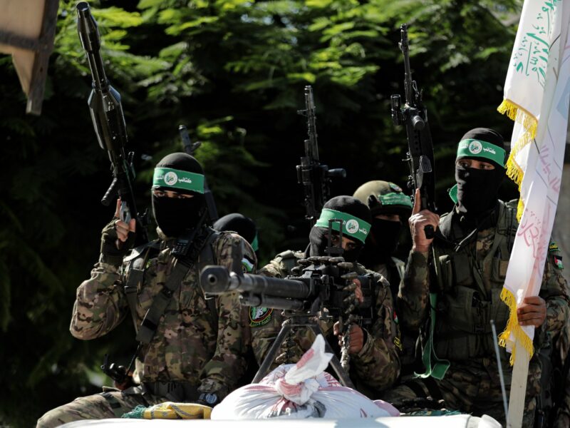 ​Palestinian fighters from the military wing of Hamas take part in a military parade on July 19, 2023.