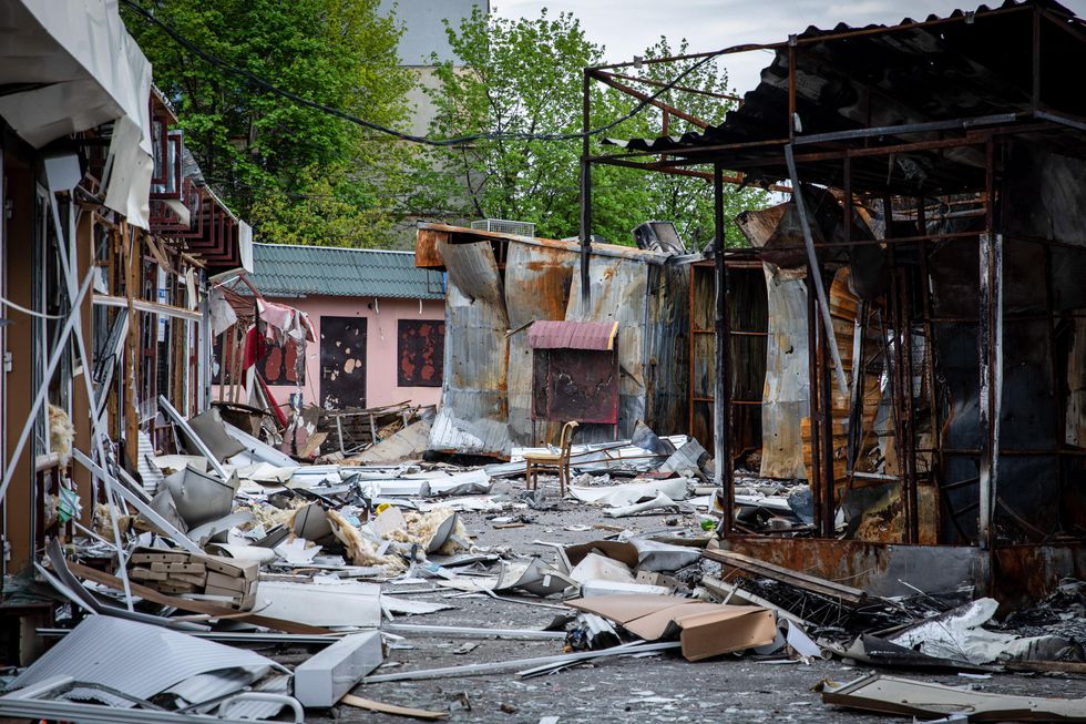 ​Photo of a market destroyed by Russian shelling in Saltivka, Ukraine