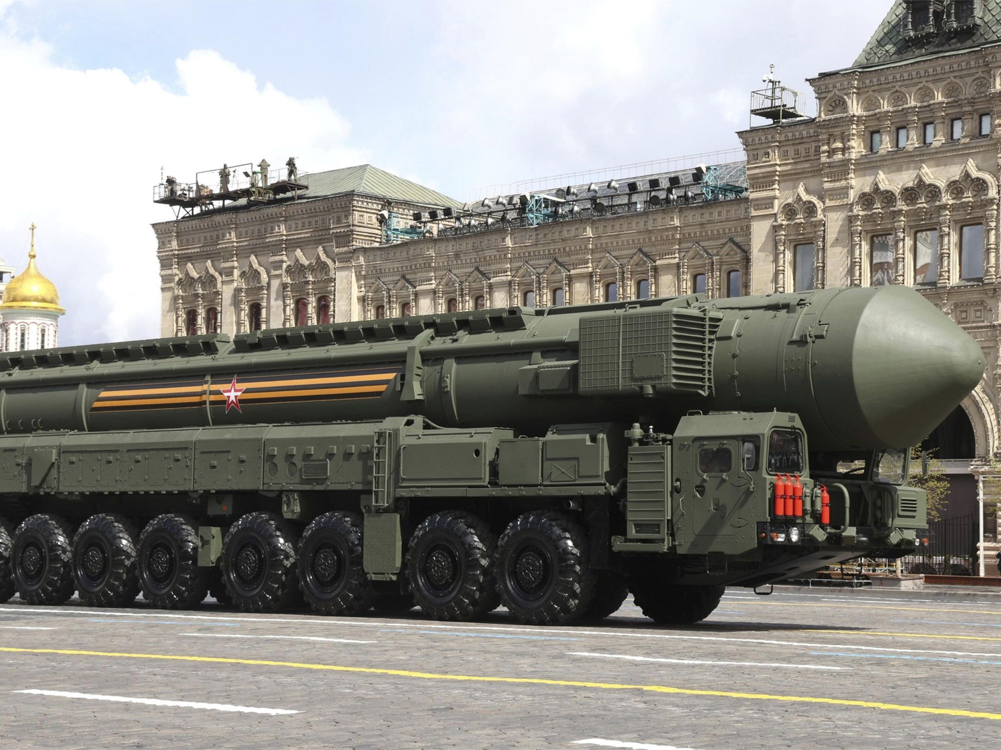 ​Photo of a Russian RS-24 Yars rolling past the review stand during the Victory Day military parade at Red Square