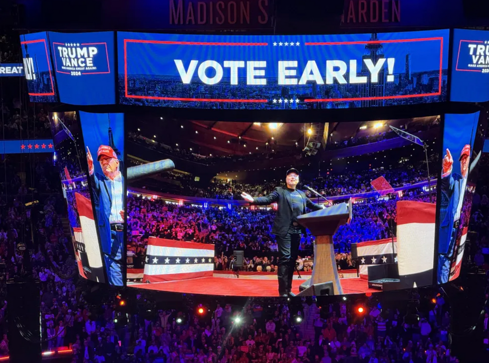 ​Picture from Elon Musk's speech during Trump's rally at the iconic madison square garden in New York. October 27, 2024.