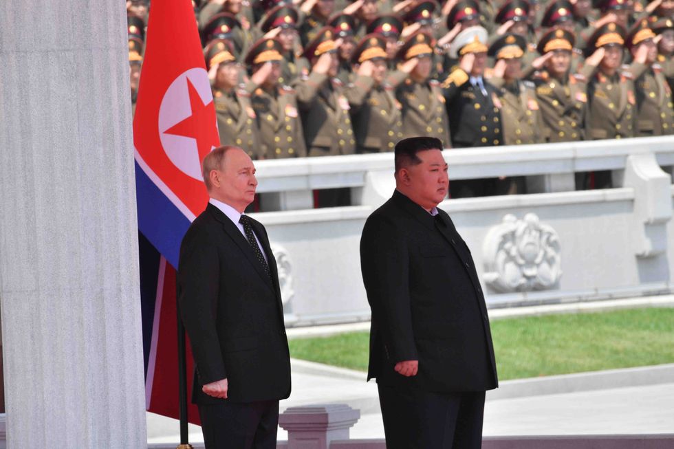 ​Russian President Vladimir Putin and North Korean leader Kim Jong-un in Pyongyang on June 19, 2024.