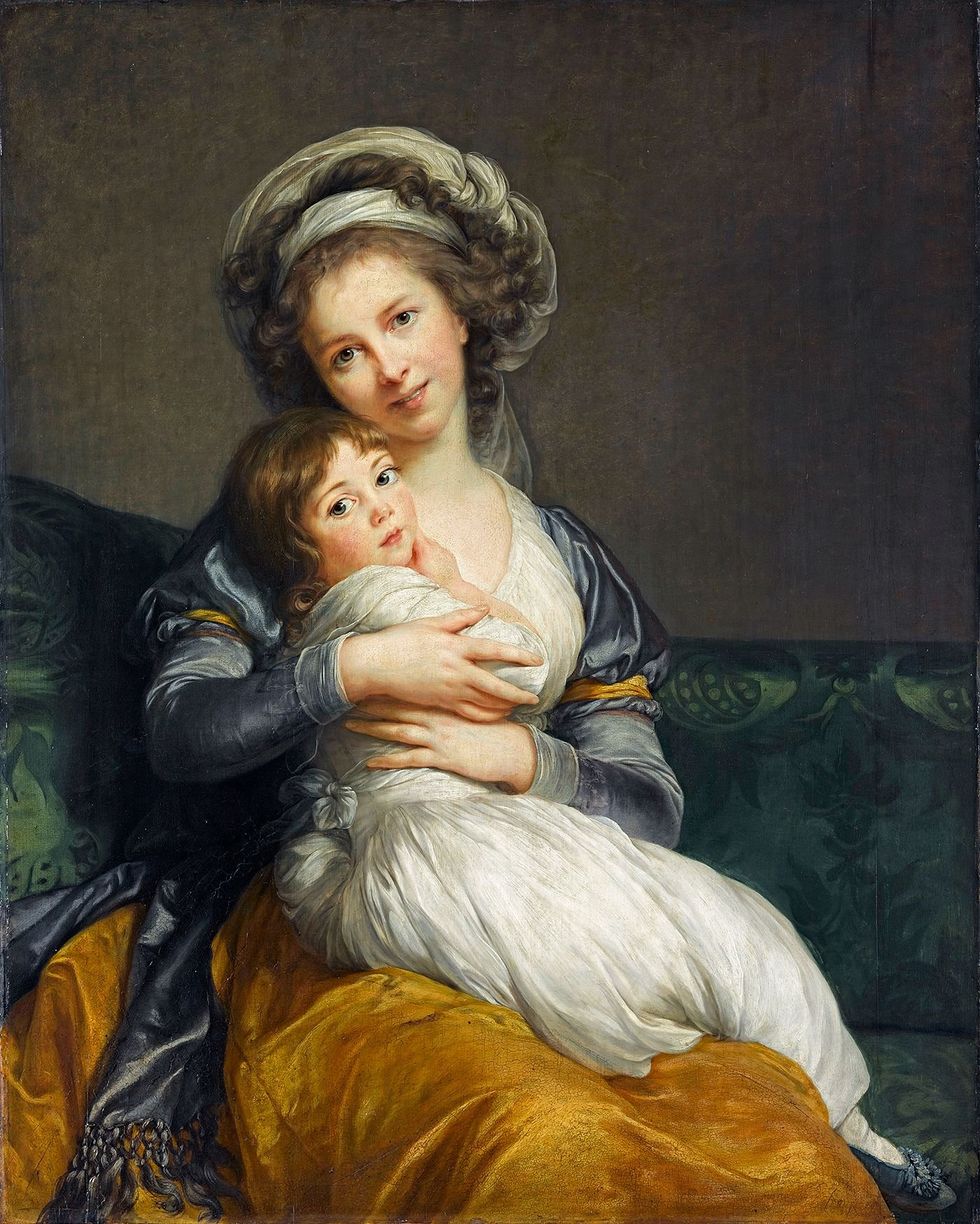 ​Self-portrait of Elisabeth Vigée Le Brun, with her daughter, exhibited at the Salon of 1787. The painting touched the public so much with the truthfulness of the feelings depicted that it was quickly nicknamed "Maternal Tenderness".