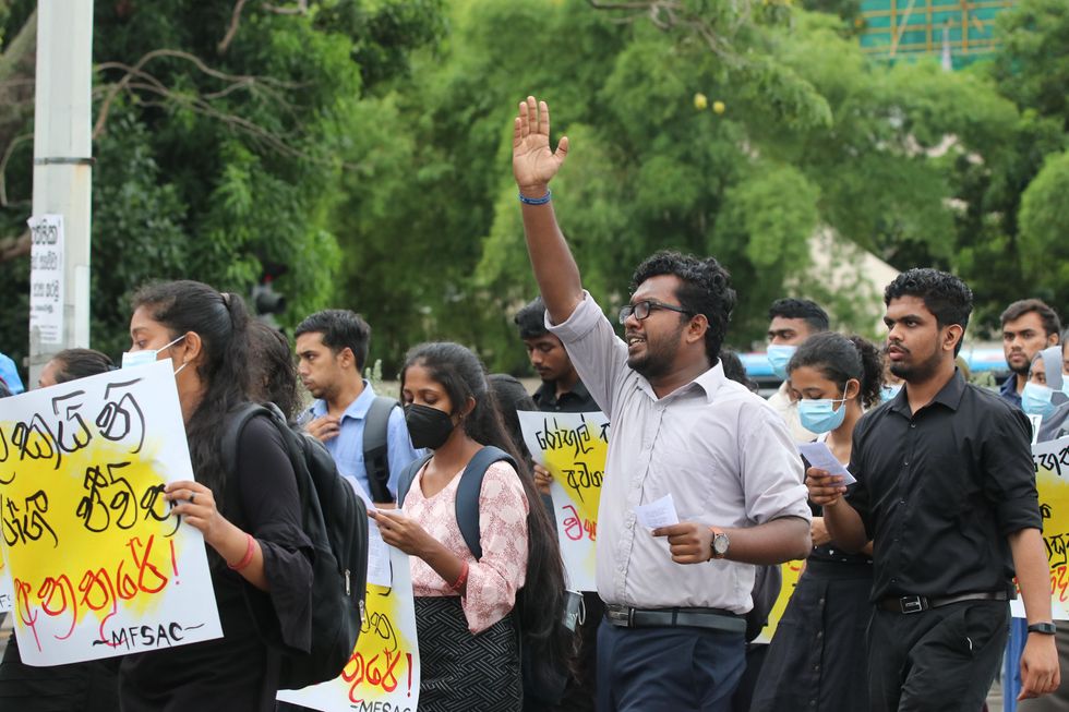 ​Students take part in an anti-government demonstration in Colombo