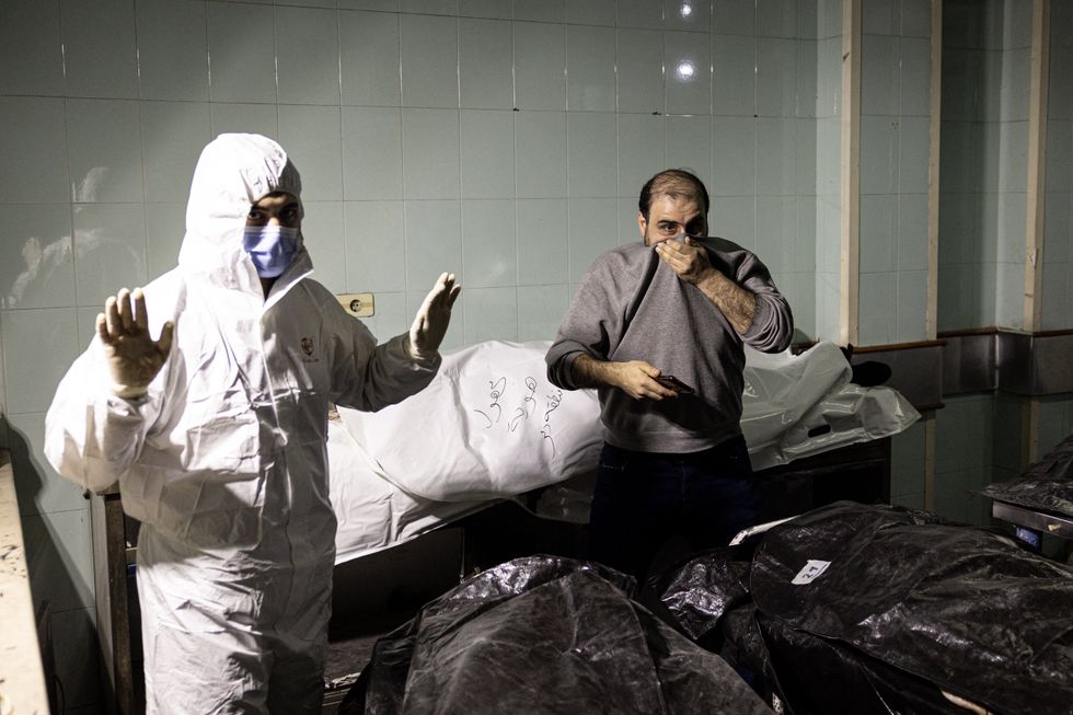 ​The bodies of victims of Assad regime, show signs of torture, discovered at Sednaya prison transferred Al-Mujtahid Hospital mortuary, Damascus, Syria, Dec. 11, 2024.