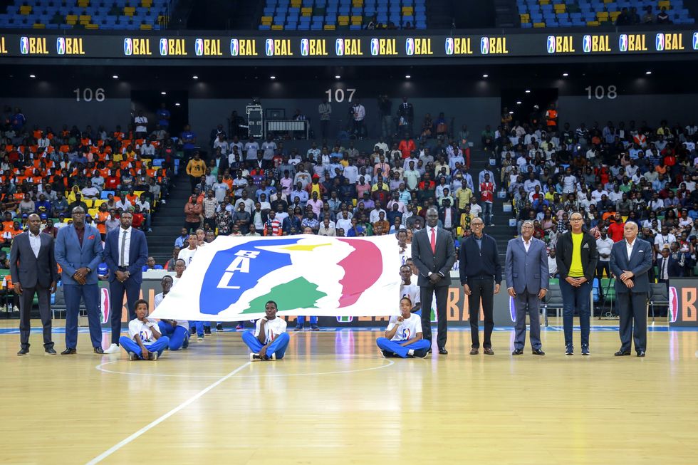 ​The official logo of the Basketball Africa League is unveiled in Kigali, capital city of Rwanda.