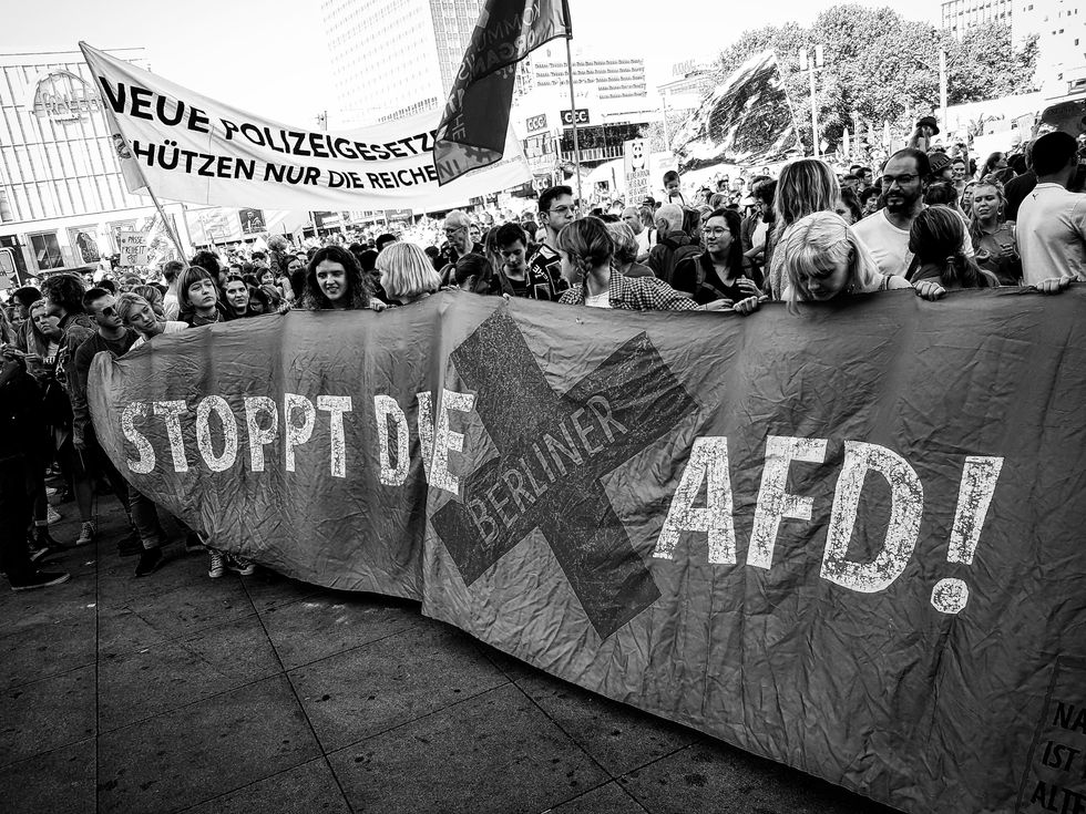 ​Thousands marching in Berlin against the AfD party.