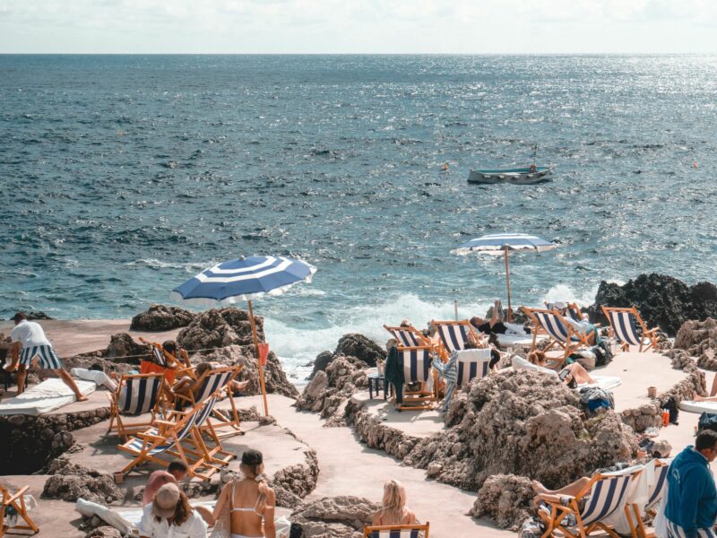 ​Tourists on a beach in Capri, Italy.