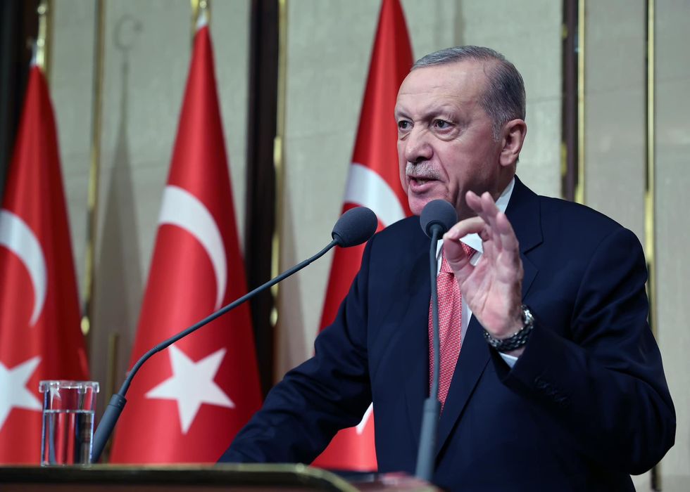 ​Turkish President Recep Tayyip Erdogan, participating in a Ramadan iftar program in the exhibition hall of the presidential complex of Ankara.