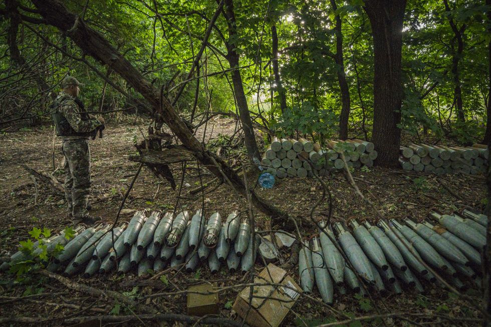 ​Ukrainian soldier watches howitzers hidden in forests near the Zaporizhzhia province