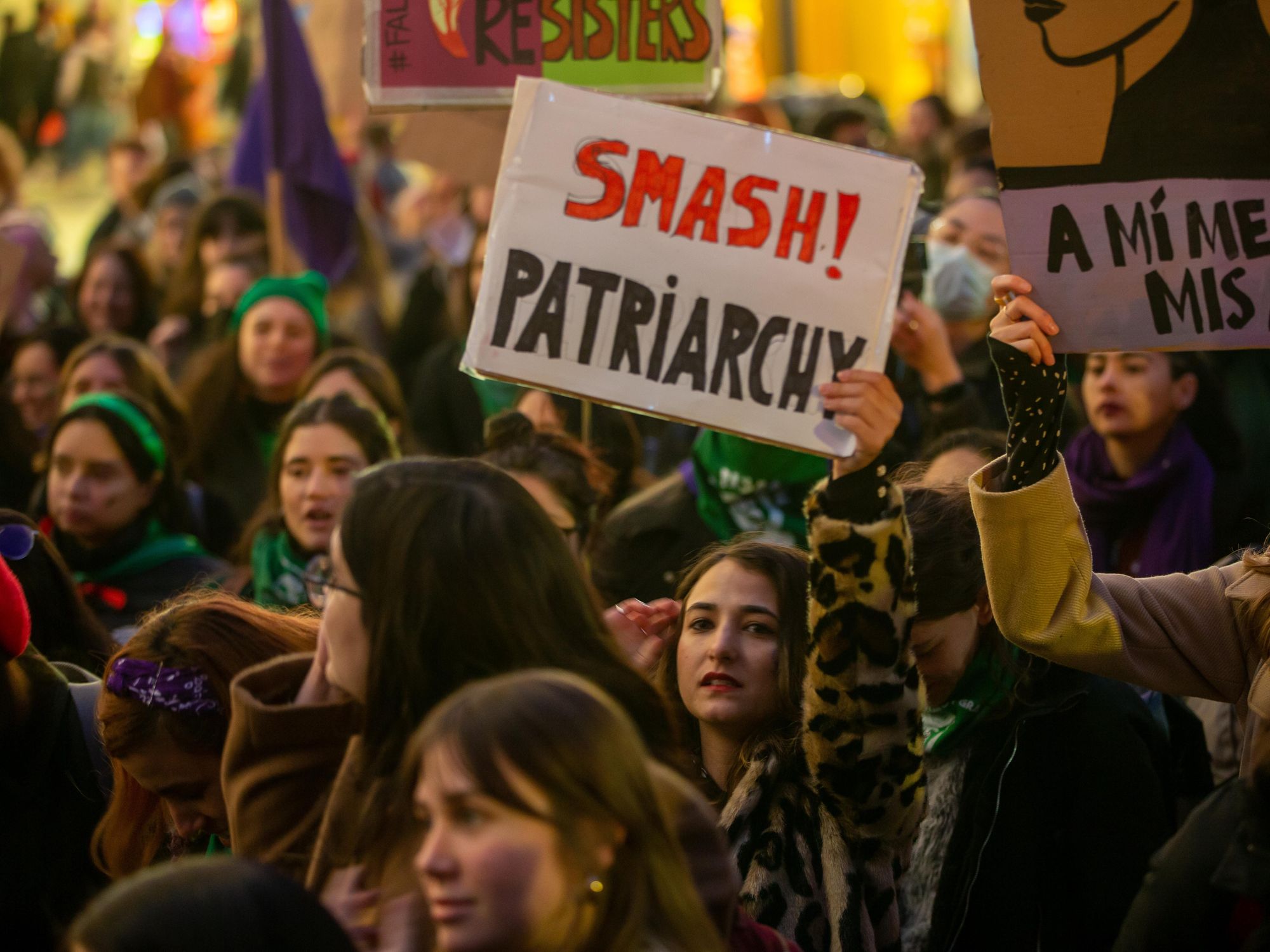 ​Women protest on International Women's Day in London in 2022
