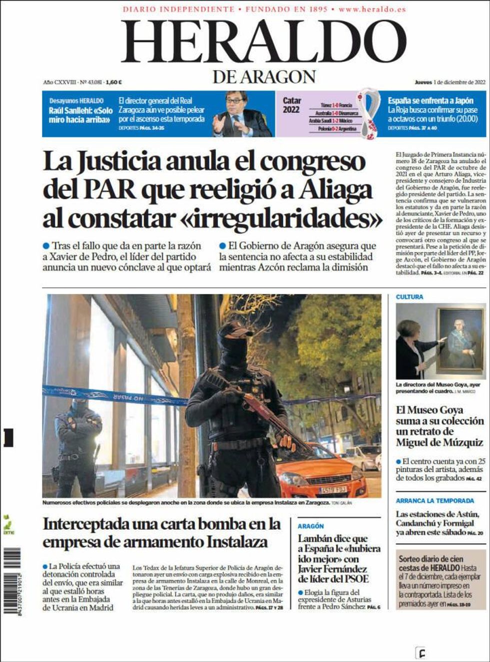 “Carta Bomba” Threat On Spanish Daily Front Page