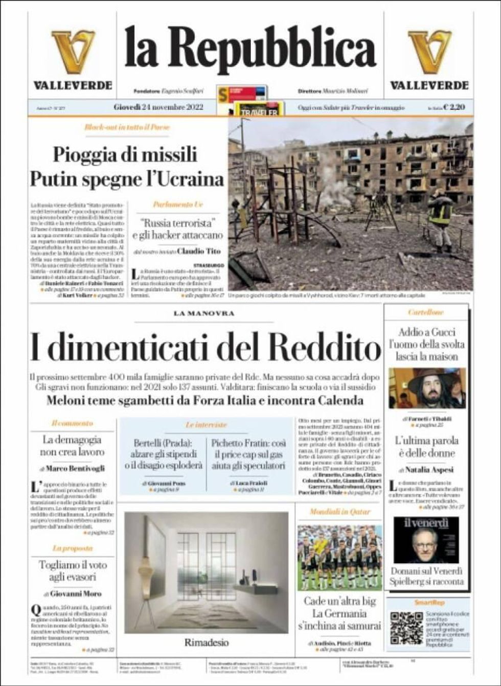 “Rain Of Missiles” On Italian Daily Front Page