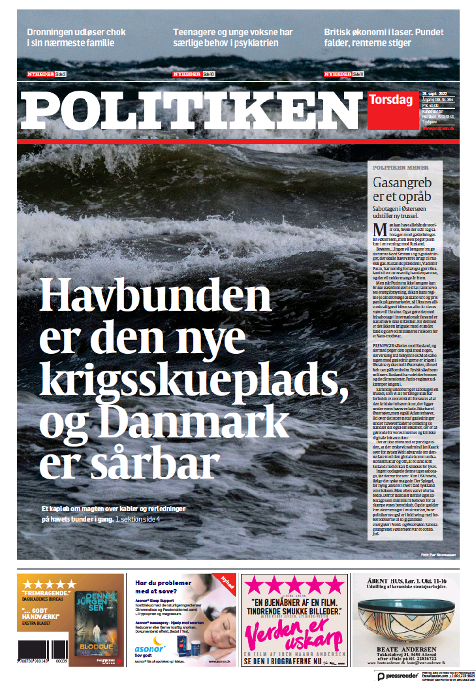“The seabed is the new theater of war, and Denmark is vulnerable / column: “Gas attacks are an outcry. The sabotage in the Baltic Sea presents a new threat”