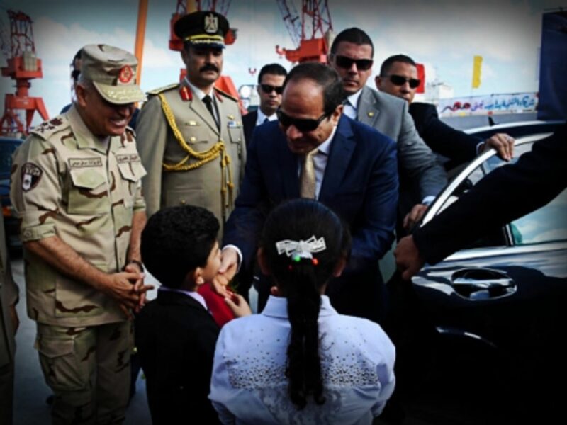 Egyptian President Abdel Fattah al-Sisi pressing the flesh in Alexandria.