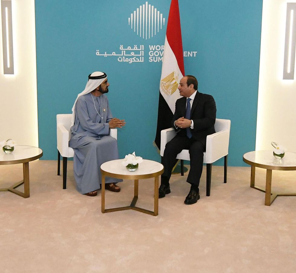 Egyptian President Abdel Fattah El-Sisi meets Sheikh Mohammed bin Rashid Al Maktoum, Vice President and Prime Minister of the United Arab Emirates and Ruler of Duba.