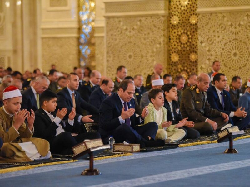 Egyptian President Abdel Fattah El-Sisi performs Eid al-Fitr prayers at the Misr Mosque in the New Administrative Capital, Cairo, Egypt
