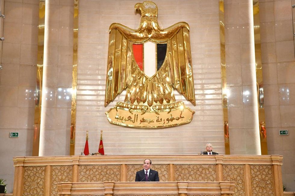 Egyptian President Abdel Fattah El-Sisi takes the constitutional oath for a new presidential term at the House of Representatives headquarters