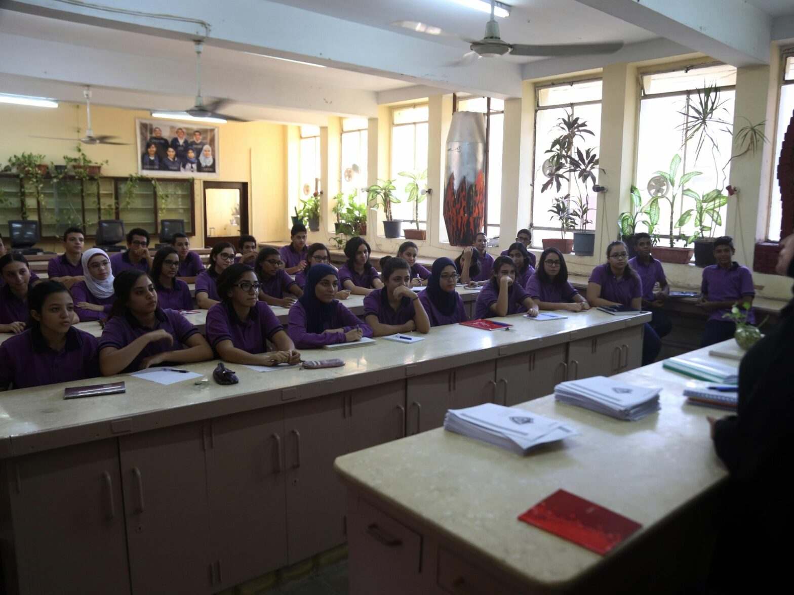 Egyptian students attend a class at Maadi school in Cairo, Egypt.