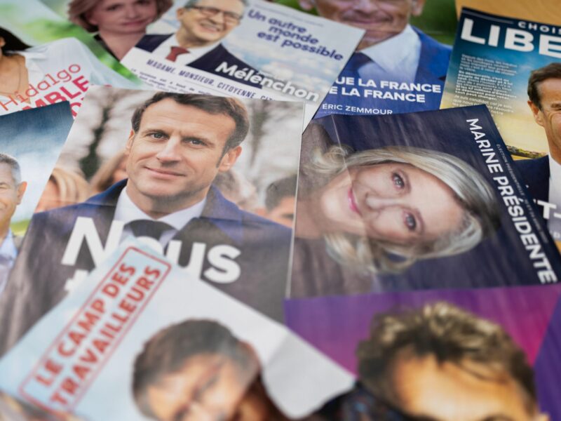 Election documents of French presidential candidates such as Emmanuel Macron and Marine Le Pen.