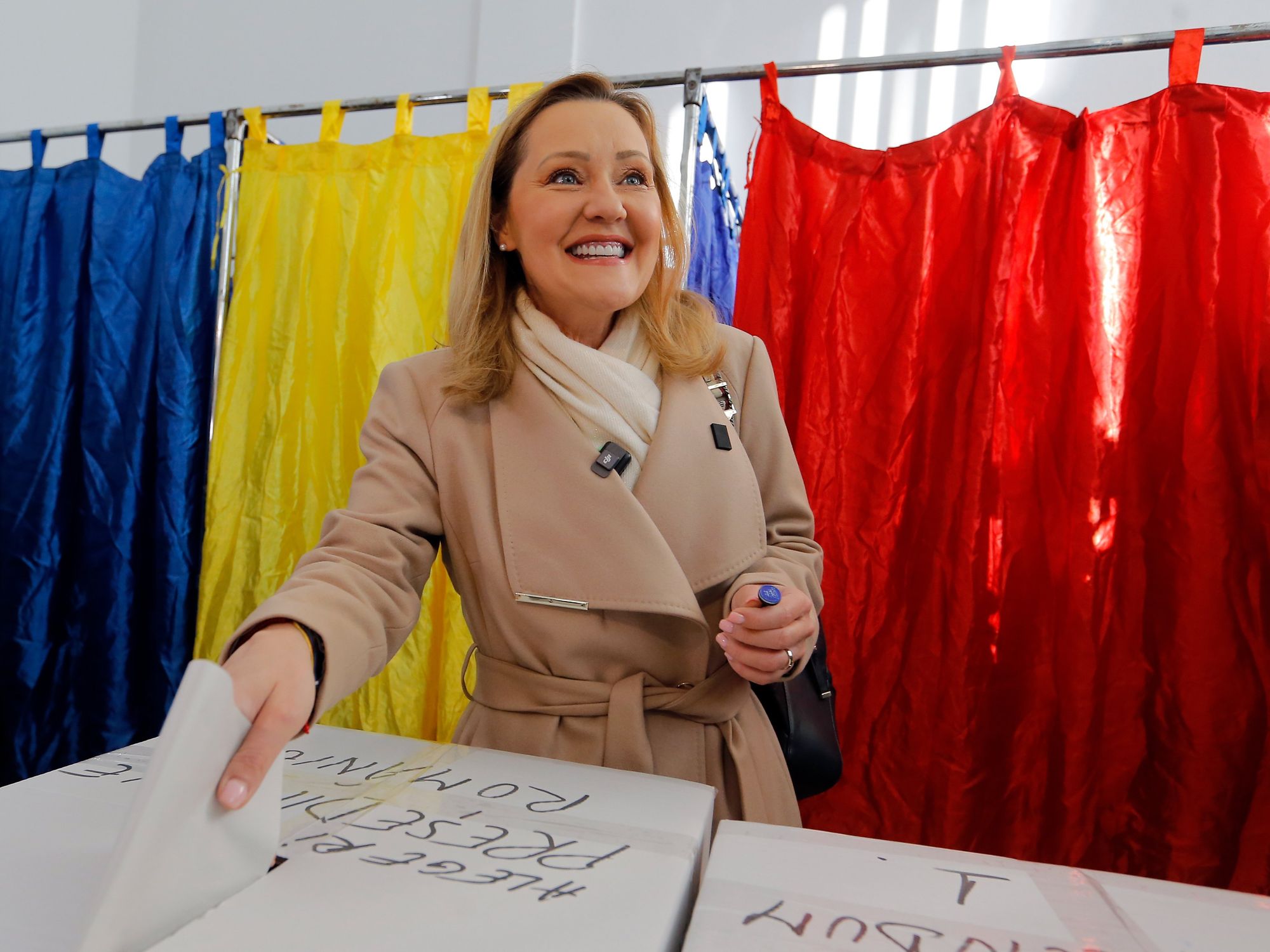 Elena Lasconi, leader of the center right Save Romania Union (USR), votes in Bucharest, Romania, Nov. 24, 2024. She arrived second and will be the frontrunner to ultranationalist Calin Georgescu in the second term.​
