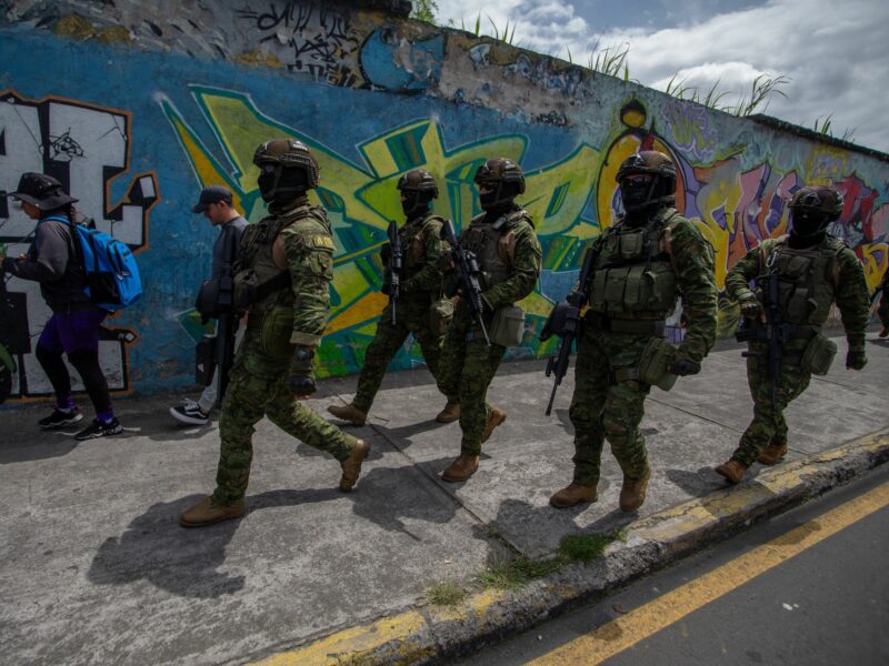 Elite teams from the Ecuadorian armed forces carry out patrols and searches to combat crime in conflict-prone sectors of the city of Quito