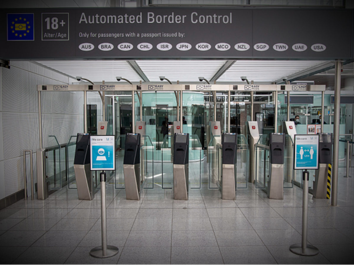 Empty passport control in Munich last month