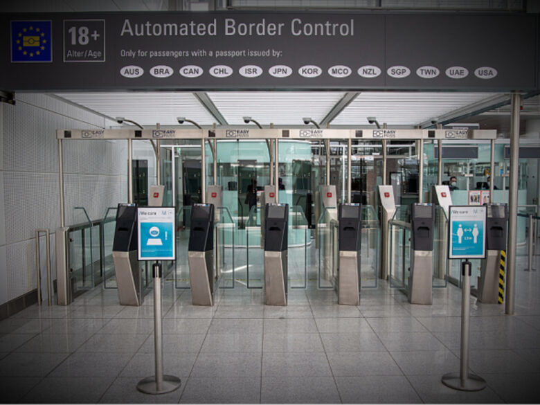 Empty passport control in Munich last month