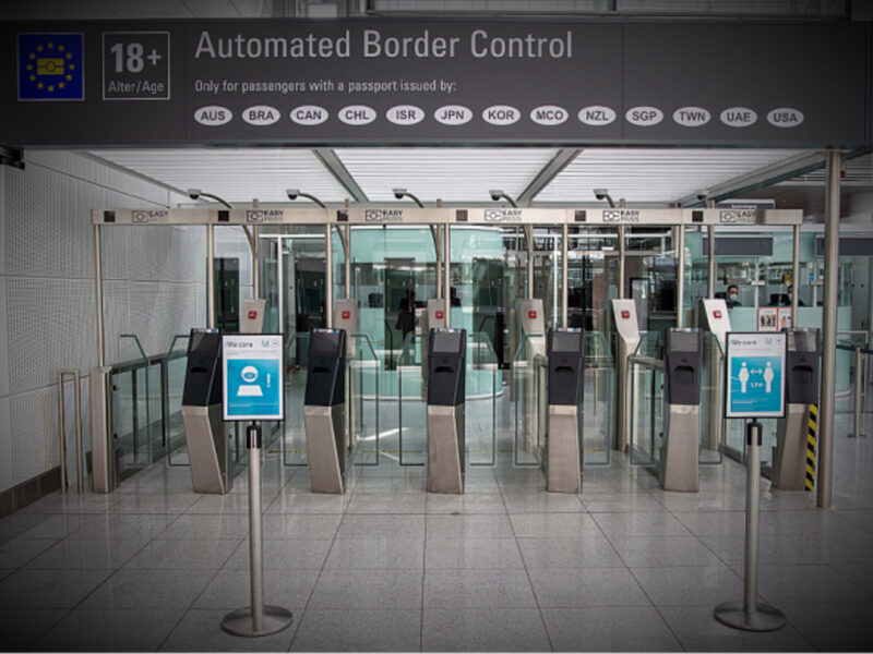 Empty passport control in Munich last month
