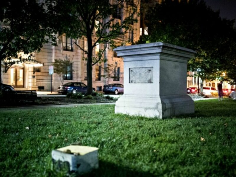 Empty pedestal after a confederate statue was removed in Baltimore on Aug. 17