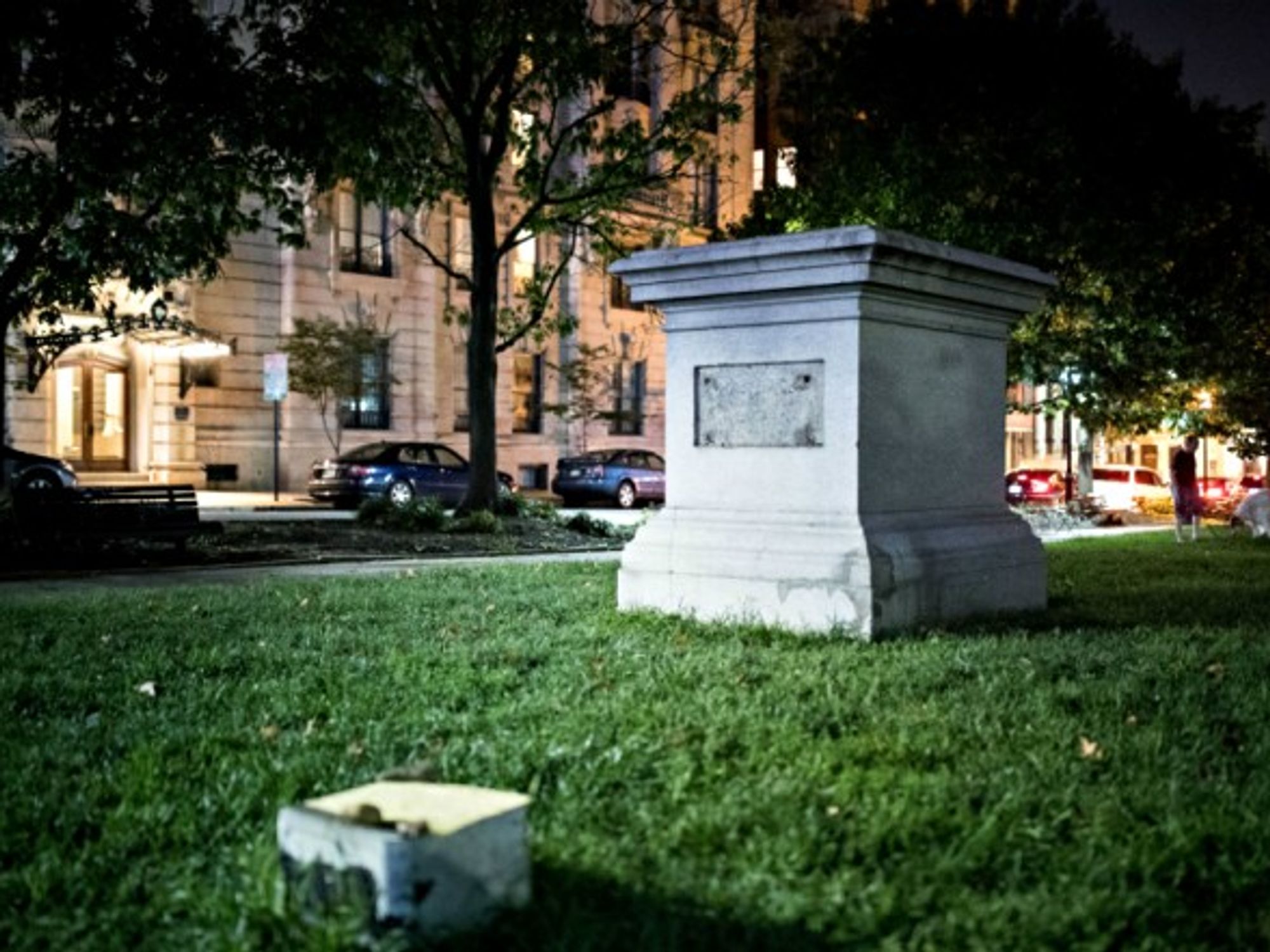Empty pedestal after a confederate statue was removed in Baltimore on Aug. 17