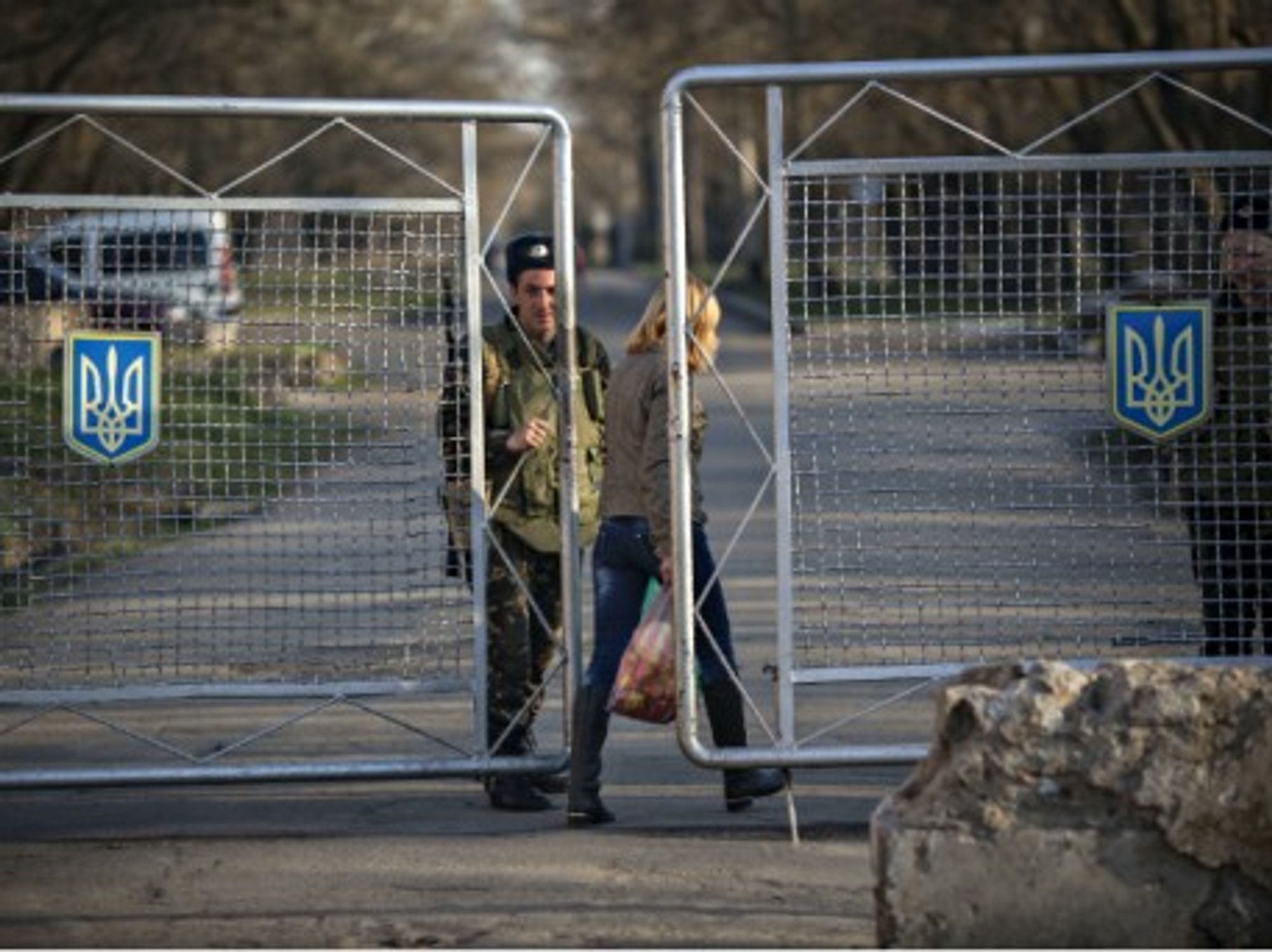 Entrance to an Ukrainian military base near the border with Crimea.