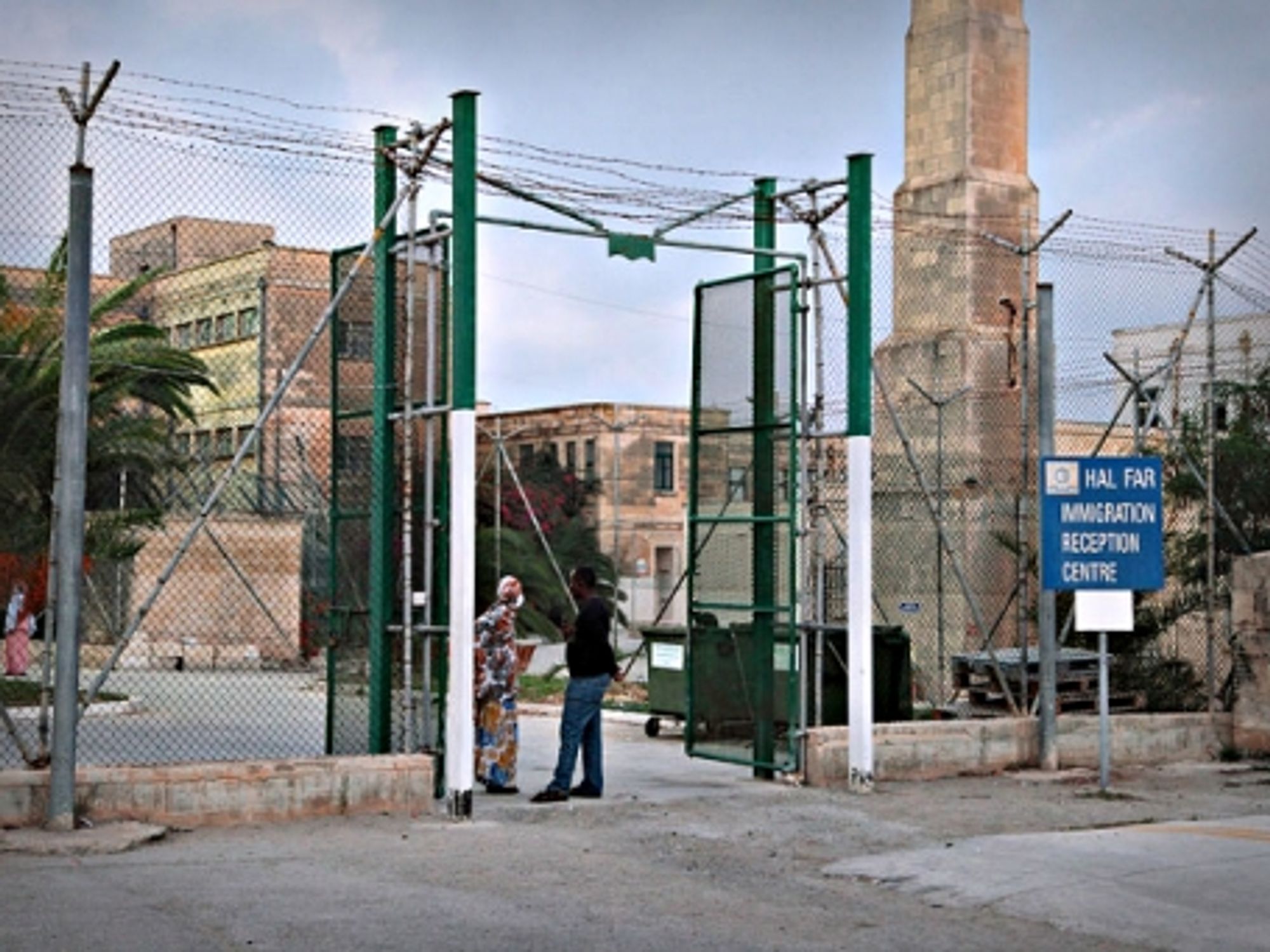 Entrance to the Hal Far refugee camp in Malta