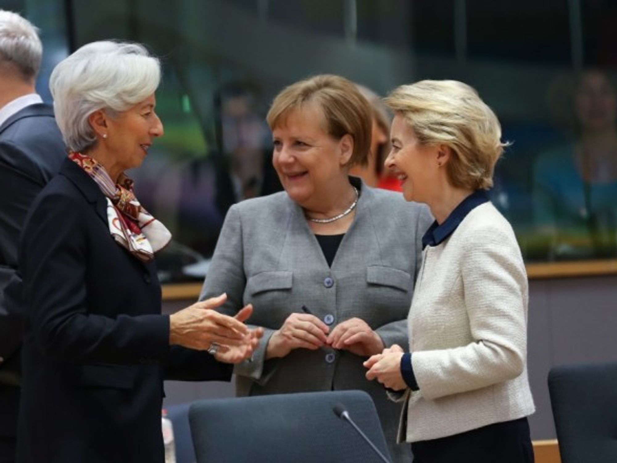 European Commission President Ursula Von Der Leyen, German Chancellor Angela Merkel and ECB President Christine Lagarde.
