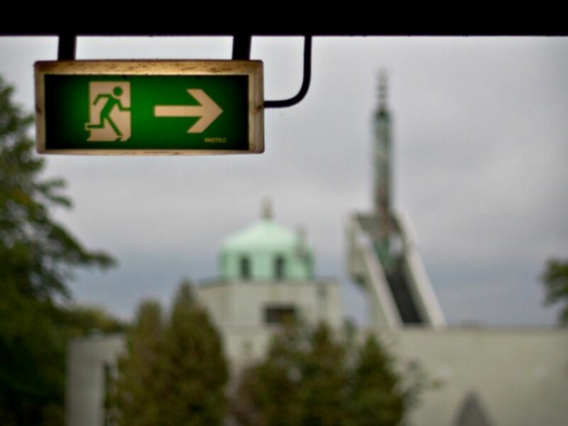 Exit sign near Aachen's mosque, Germany