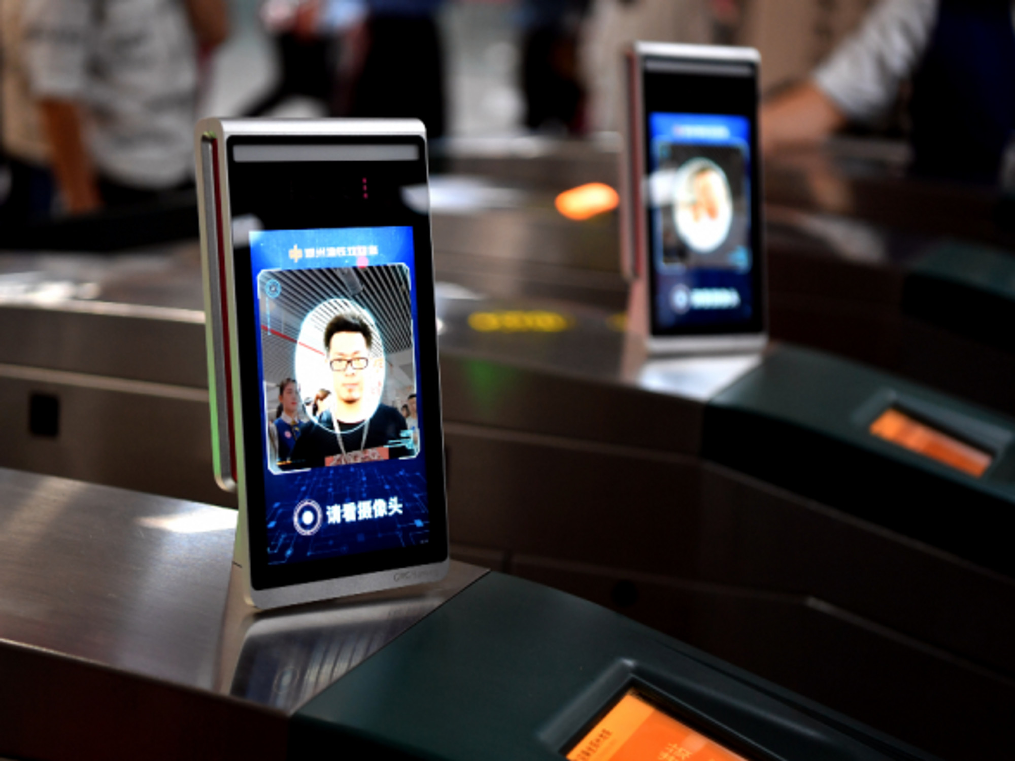 Facial recognition payment at a subway station in Zhengzhou, China
