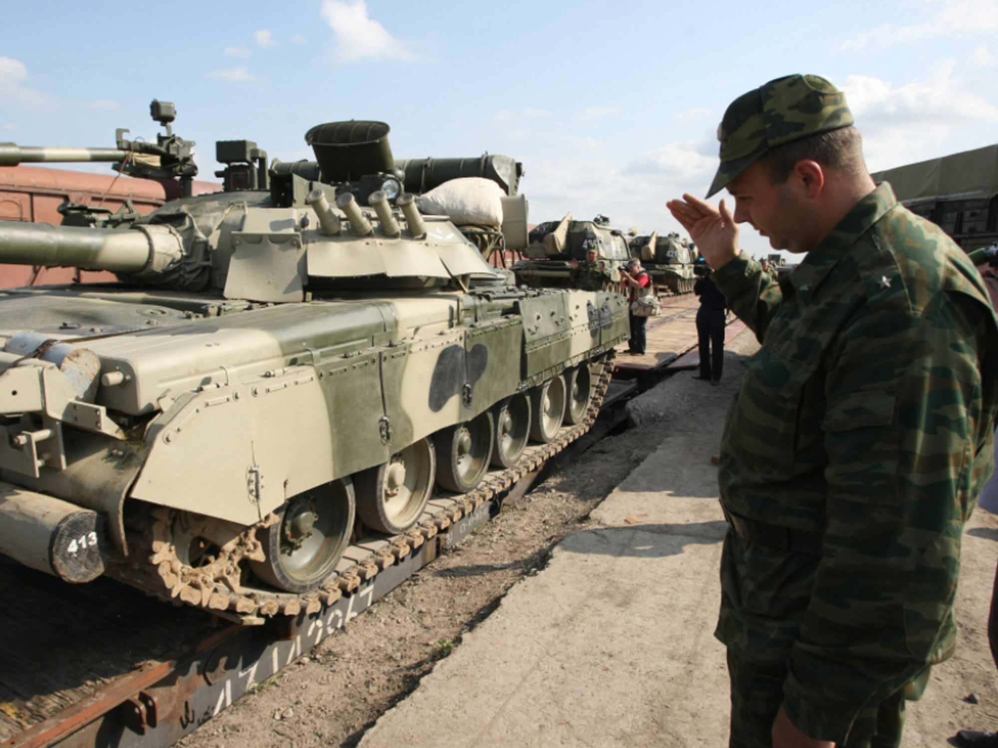File photo of a solider near a tank as part of File photo of a joint Russia-Belarus military exercise in Naro Fominsk