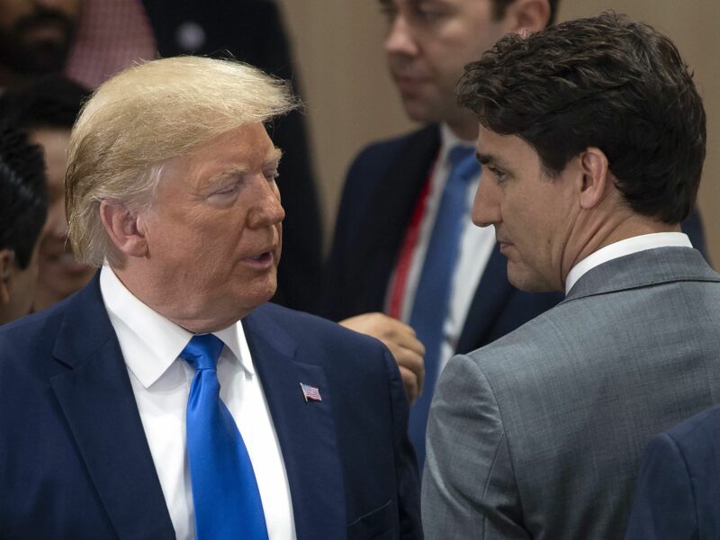 File photo of Donald Trump speaking with Justin Trudeau at the G20 Summit in Osaka, Japan, back in 2019.