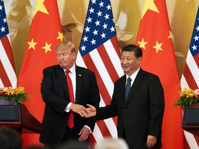 File photo of ​Donald Trump and Xi Jinping meeting in Beijing back in November 2017
