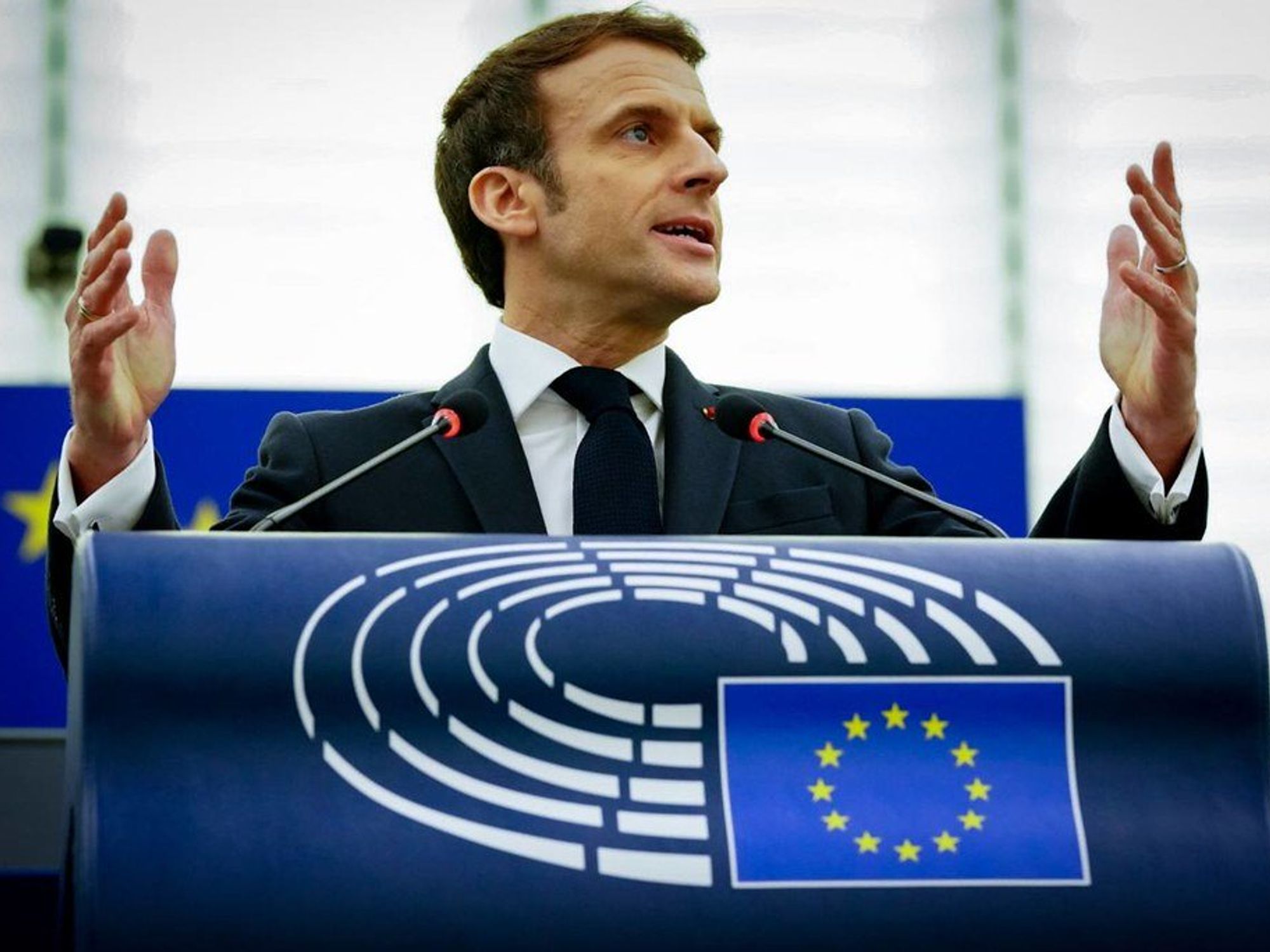 File photo of French President Emmanuel Macron speaking at the European Parliament in Strasbourg
