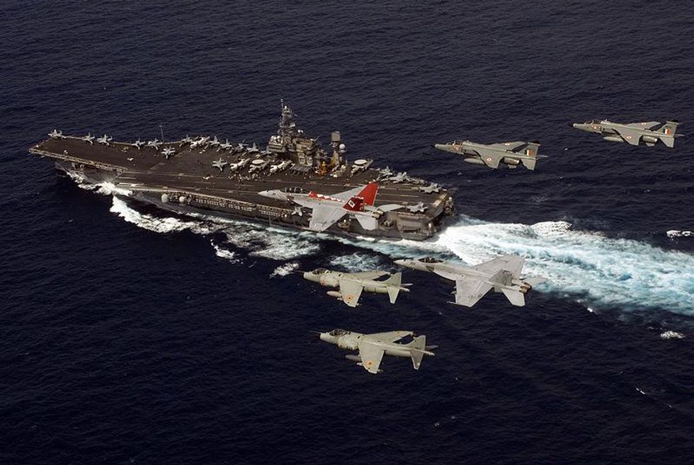 File photo of joint U.S.-India air force exercises with USS Kitty Hawk