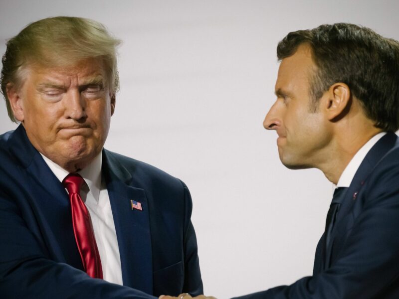 File photo of Presidents Trump and Macron meeting in Biarritz, France