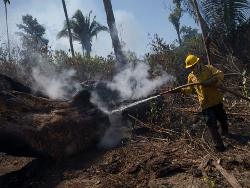 Fire fighter in Novo Progresso, Brazil, on Aug. 15